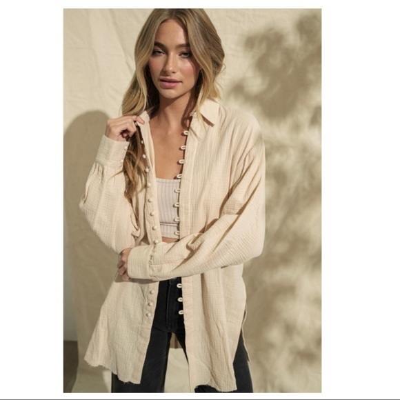 Cotton Loop Button Front Blouse - Picture 1 of 7